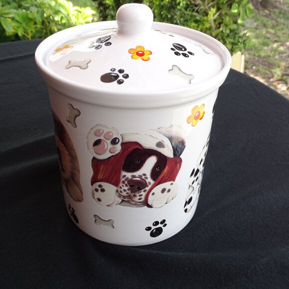 Vintage Dog Cookie Jar 9"Tx6.25"W with Paw Prints & Bones - Picture 3 of 12